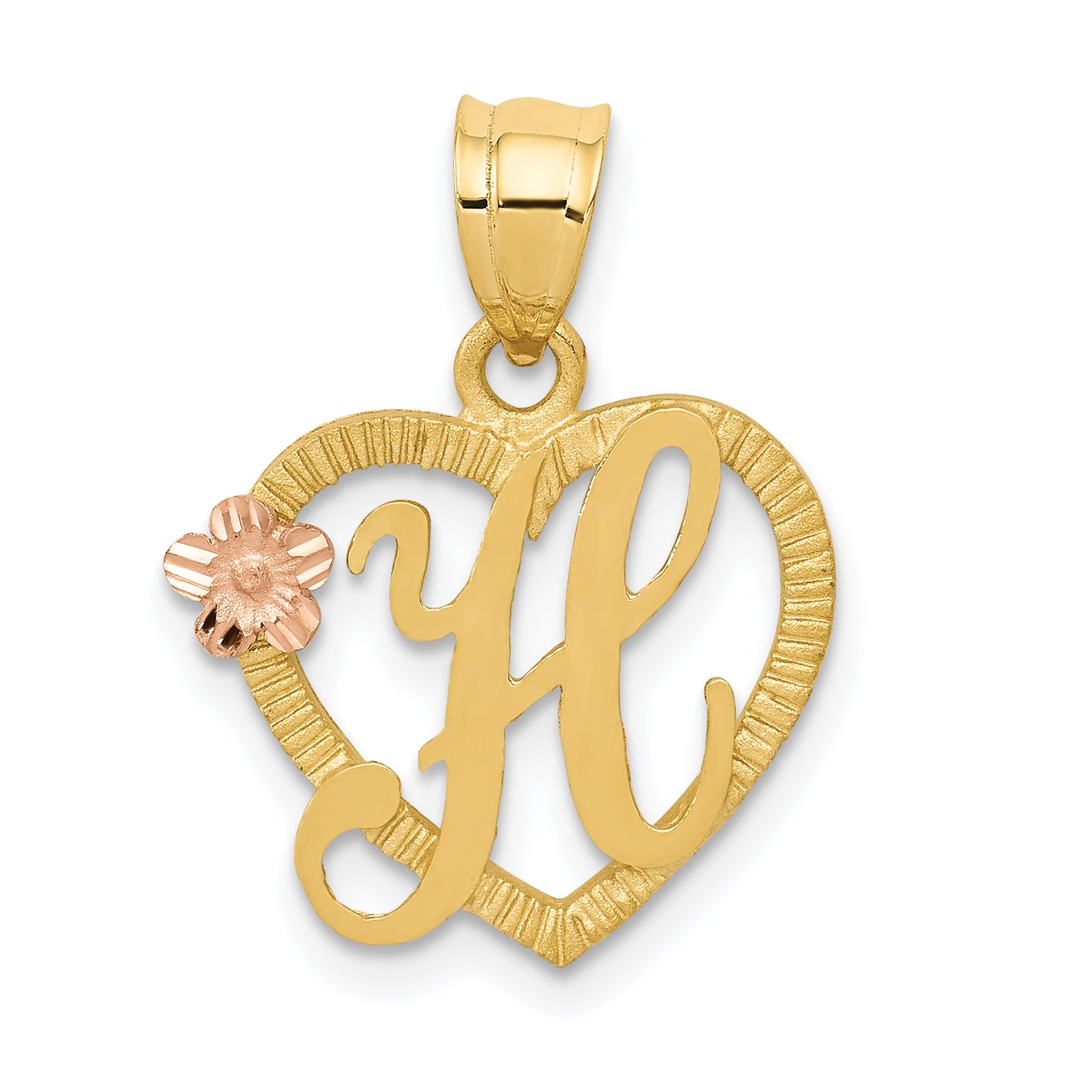 14k Two-Tone Heart Letter H Initial Pendant
