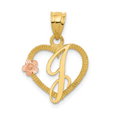 14k Two-Tone Heart Letter J Initial Pendant