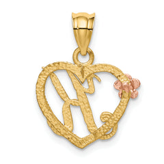 14K Two-Tone Gold Heart Letter K Initial Pendant with Diamond-Cut Finish