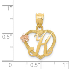 14K Two-Tone Gold Heart Letter K Initial Pendant with Diamond-Cut Finish