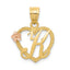 14k Two-Tone Heart Letter K Initial Pendant