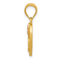 14K Two-Tone Gold Heart Initial Pendant with Polished Diamond-Cut Finish