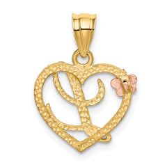 14K Two-Tone Gold Heart Initial Pendant with Polished Diamond-Cut Finish