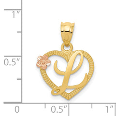 14K Two-Tone Gold Heart Initial Pendant with Polished Diamond-Cut Finish