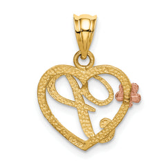 14k Two-Tone Gold Heart Initial P Pendant with Diamond-Cut Finish