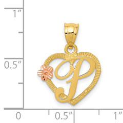 14k Two-Tone Gold Heart Initial P Pendant with Diamond-Cut Finish