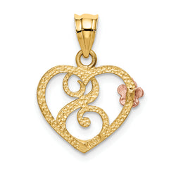 14K Two-Tone Heart Initial S Pendant with Diamond-Cut Detailing Polished Finish