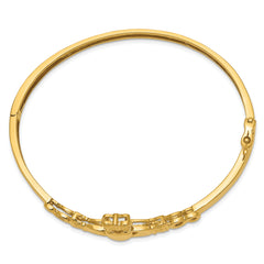 14k 4mm Diamond-cut Claddagh Hinged Bangle Bracelet