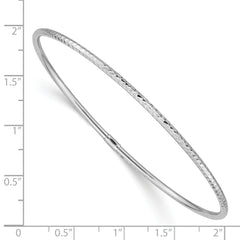 14K White Gold Diamond-Cut Bangle with Polished Slip-On Elegance