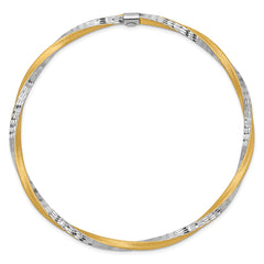 14K Gold Diamond-Cut Satin Twist Bangle with White Rhodium Accents
