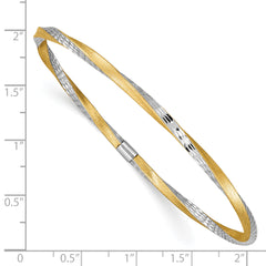14K Gold Diamond-Cut Satin Twist Bangle with White Rhodium Accents