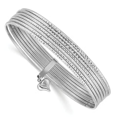 14K White Gold Textured Bangles Set with Dangle Hearts Elegant and Versatile