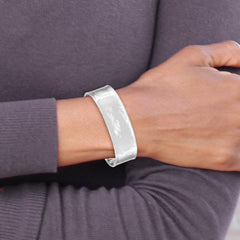 14K White Gold Hammered Cuff Bangle with Polished Finish