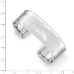 14K White Gold Hammered Cuff Bangle with Polished Finish