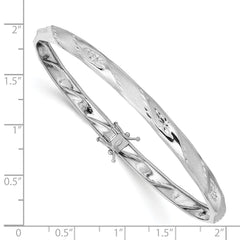 14K White Gold Flexible Bangle with Polished Satin Diamond-Cut Finish