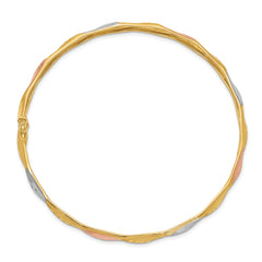 14K Gold Two-Tone Flexible Bangle with Diamond-Cut Satin Finish