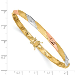 14K Gold Two-Tone Flexible Bangle with Diamond-Cut Satin Finish