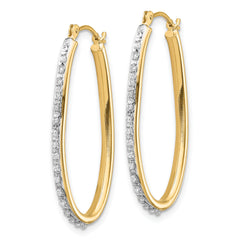 14K Gold Diamond Fascination Oval Twist Hoop Earrings Polished, Elegant Design