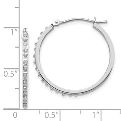 14K White Gold Diamond Hoop Earrings with Rhodium Finish Polished and Elegant