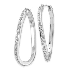 14K White Gold Diamond-Accented Oval Twist Hoop Earrings Polished