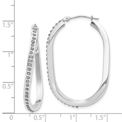 14K White Gold Diamond-Accented Oval Twist Hoop Earrings Polished