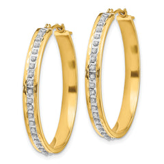 14K Gold Diamond Hoop Earrings with Polished Finish Elegant Hinged Design