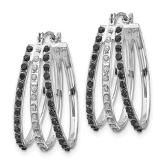14K White Gold Diamond Fascination Black & White Triple Oval Hoop Earrings