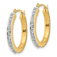 14K Gold Diamond Accent Hoop Earrings with Polished Finish 21mm