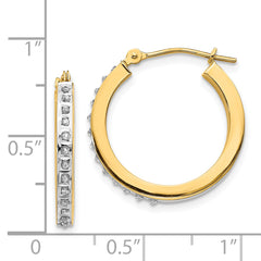 14K Gold Diamond Accent Hoop Earrings with Polished Finish 21mm