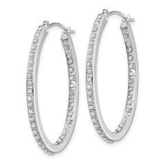 14K White Gold Diamond Oval Hoop Earrings with Polished Rhodium Finish