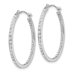14K White Gold Diamond Hoop Earrings with Polished Finish and Hinged Design