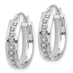 14K White Gold Diamond Hoop Earrings with Polished Rhodium Finish Elegant and Lightweight