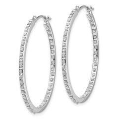 14K White Gold Diamond Hoop Earrings with Polished Rhodium Finish