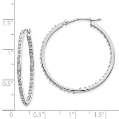 14K White Gold Diamond Hoop Earrings with Polished Rhodium Finish