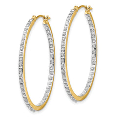 14K Gold Diamond Fascination Hoop Earrings with Polished Finish 35mm