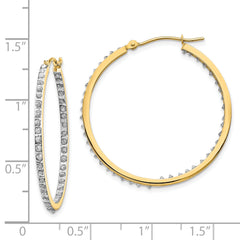 14K Gold Diamond Fascination Hoop Earrings with Polished Finish 35mm