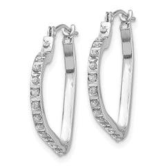 14K White Gold Diamond Heart Hoop Earrings with Polished Rhodium Finish