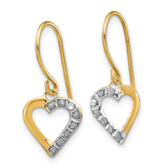 14K Gold Diamond-Accented Heart Drop Earrings with Polished Finish