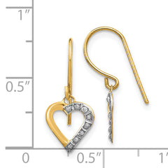 14K Gold Diamond-Accented Heart Drop Earrings with Polished Finish