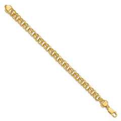 14k 7in 7.5mm Solid Double Link Charm Bracelet
