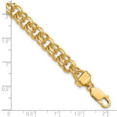 14k 7in 7.5mm Solid Double Link Charm Bracelet