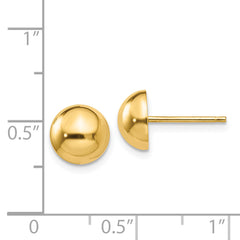 14K Gold Polished Half Ball Post Earrings for Women Elegant 8mm Design