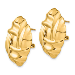 14K Gold Polished Button Earrings with Omega Back Elegant Hollow Design
