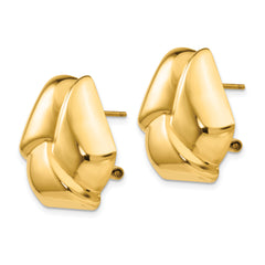 14K Gold Polished Knot Earrings with Omega Back Elegant Hollow Design