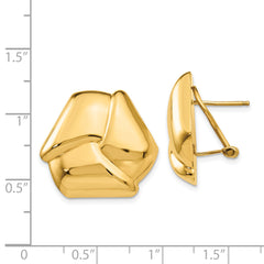 14K Gold Polished Knot Earrings with Omega Back Elegant Hollow Design