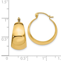 14K Gold Polished Tapered Hoop Earrings for Women Elegant 23mm Design