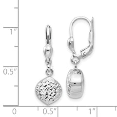 14K White Gold Diamond-Cut Dangle Earrings with Polished Leverback Design