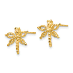14K Gold Dragonfly Post Earrings with Polished Finish Solid Design