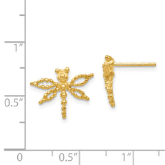 14K Gold Dragonfly Post Earrings with Polished Finish Solid Design