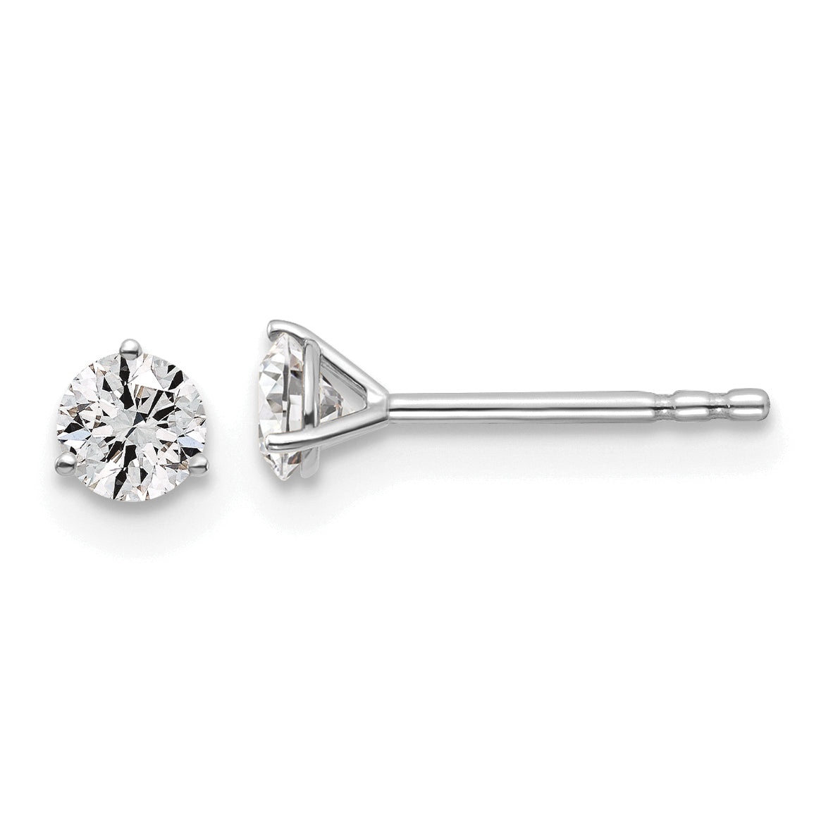 14k White Gold 3/8 carat total weight Round VS/SI DEF Lab Grown Diamond 3 Prong Stud Post Earrings